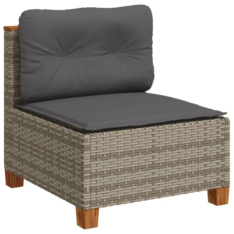 vidaXL Sofá de jardín sin reposabrazos con cojines ratán PE gris - Sofás sillones puffs
