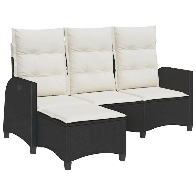 vidaXL Sofá de jardín reclinable con cojines en forma de L ratán negro - Sofás sillones puffs