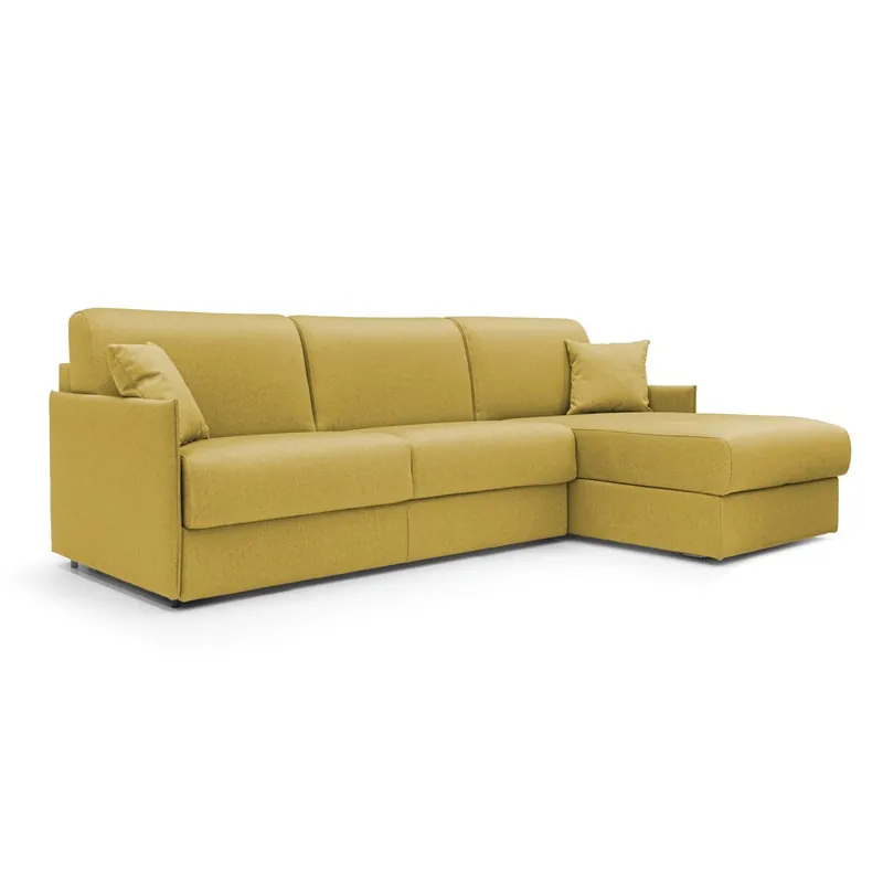 Evans Sofá esquinero convertible en tela impermeable 252 cm Izquierdo (mat. 140x197) Amarillo - Sofás sillones puffs