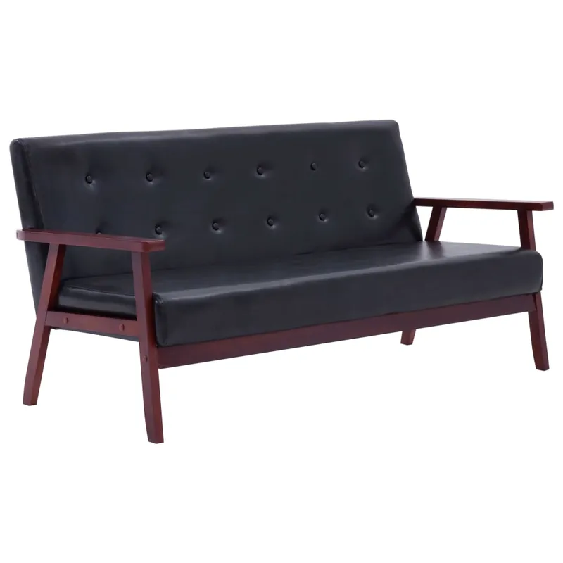 vidaXL Sofá de 3 plazas cuero sintético negro - Sofás sillones puffs