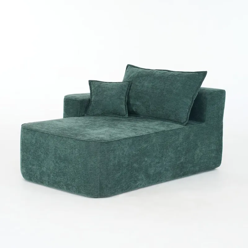 Chaiselongue 2 plazas - sofá sin montaje con cojines y bolsillos laterales - gris