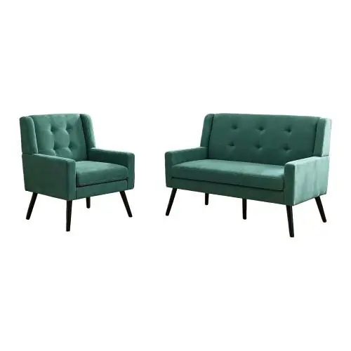 Juego de sillones 2 piezas - espuma alta densidad, patas de madera - amarillo