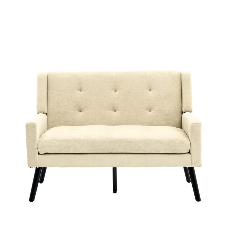 Banco tapizado 2 plazas - Asiento de espuma alta densidad con patas de madera antideslizantes - Amarillo