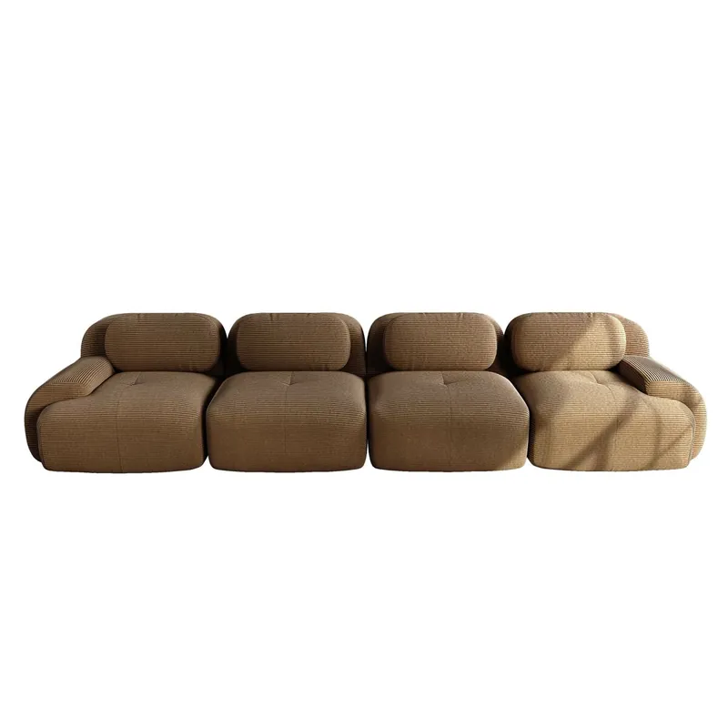 Sofá 4 plazas - Cord suave, 32D acolchado, ergonómico y modular, sin montaje - Marrón