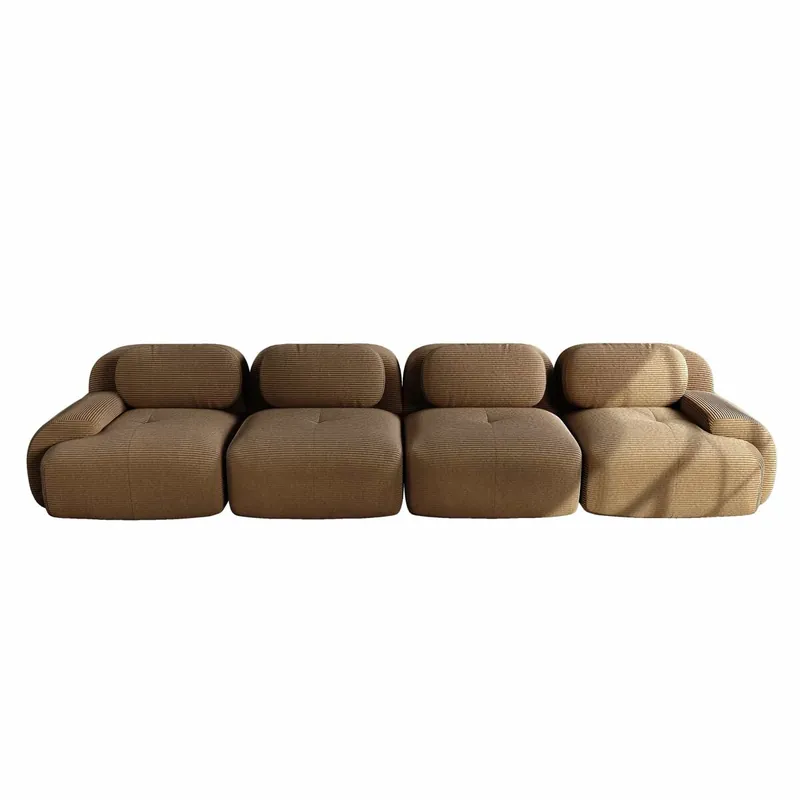 Sofá 4 plazas - Cord suave, 32D acolchado, ergonómico y modular, sin montaje - Marrón