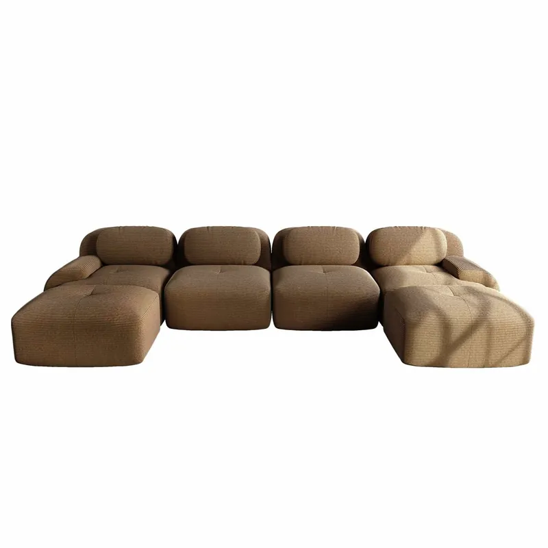 Sofá modular U 4 plazas - Cord transpirable, 32D acolchado, brazos anchos, ergonómico y pet-friendly - Marrón