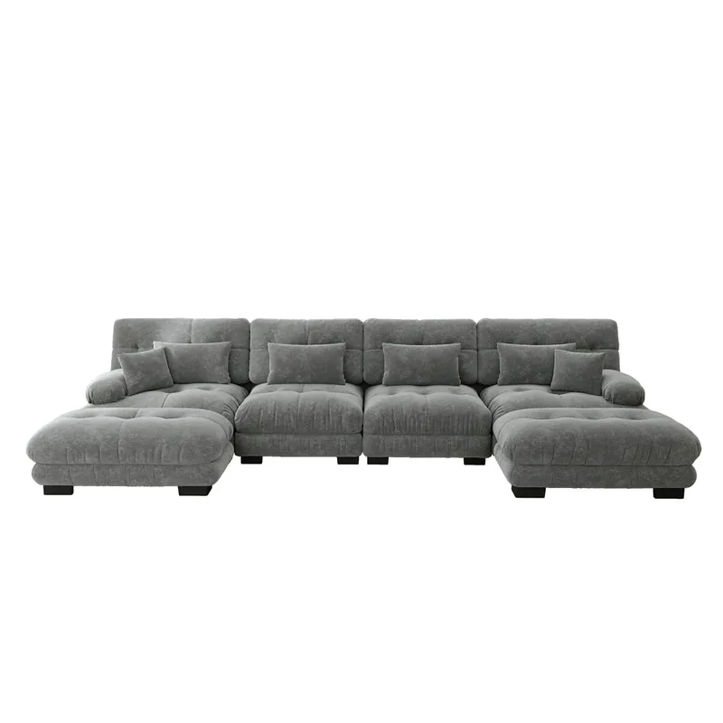 Sofá modular U 4 plazas - Couches Cloud cómodas con Ottoman móvil - Chenille Gris