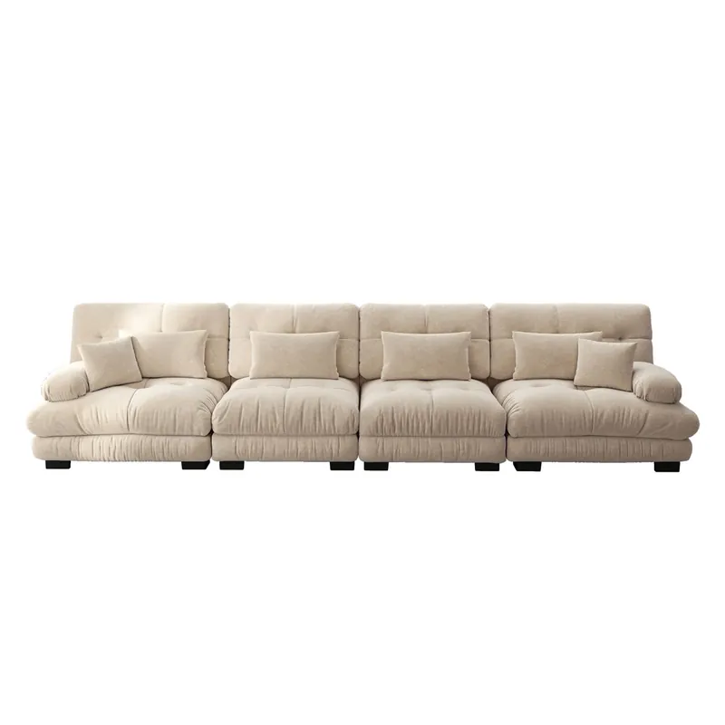 Sofá modular 4 plazas - Ecksofa con Tiefensitz, Chenille, Sofá cama cómodo - Café Claro