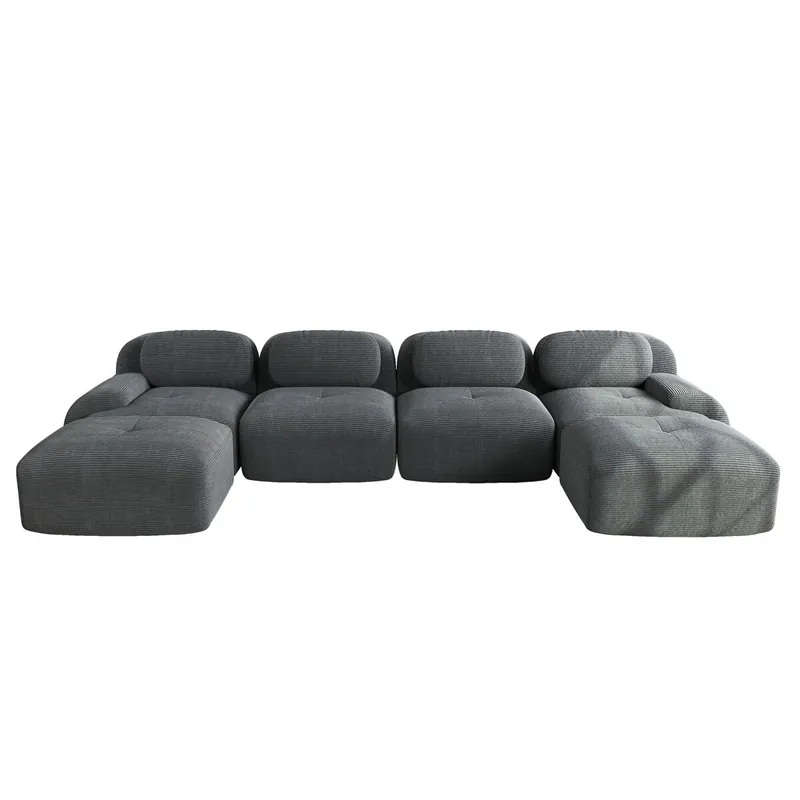 Sofá modular U - 4 plazas - sin montaje, corduroy transpirable, 32D acolchado de alta elasticidad, reposabrazos extra anchos, ergonómico, amigable con mascotas - Beige
