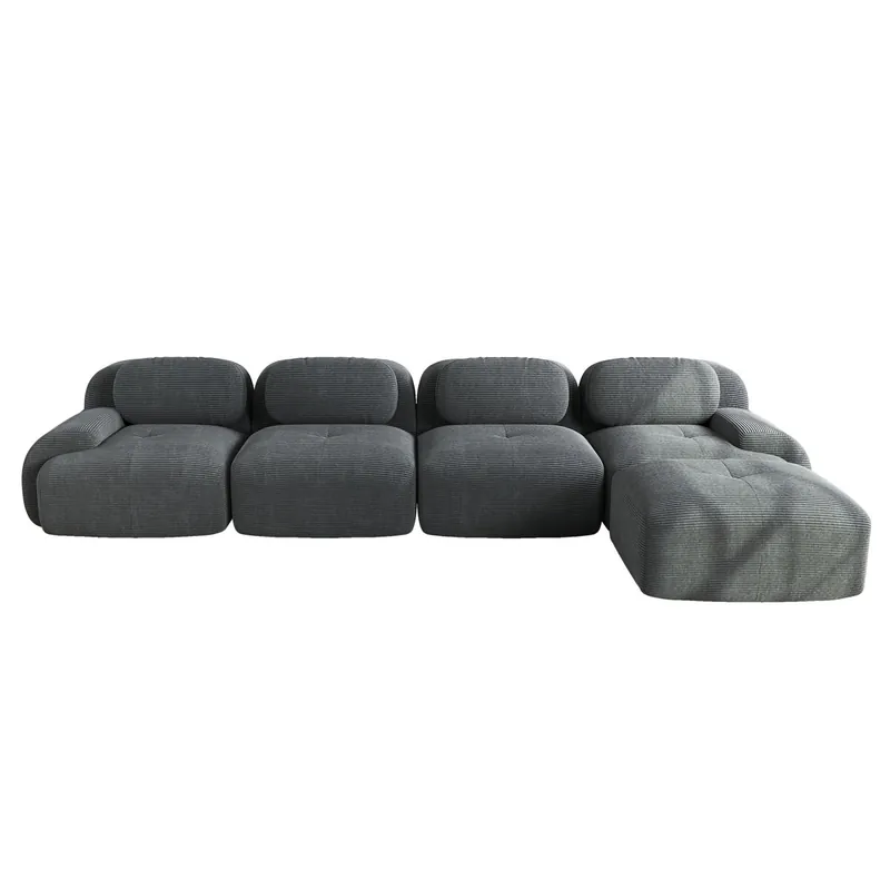 Sofá esquinero 4 plazas - 32D almohadillado de alta elasticidad, antideslizante, con chaiselongue, brazos extra anchos, combinable, sin montaje - Beige