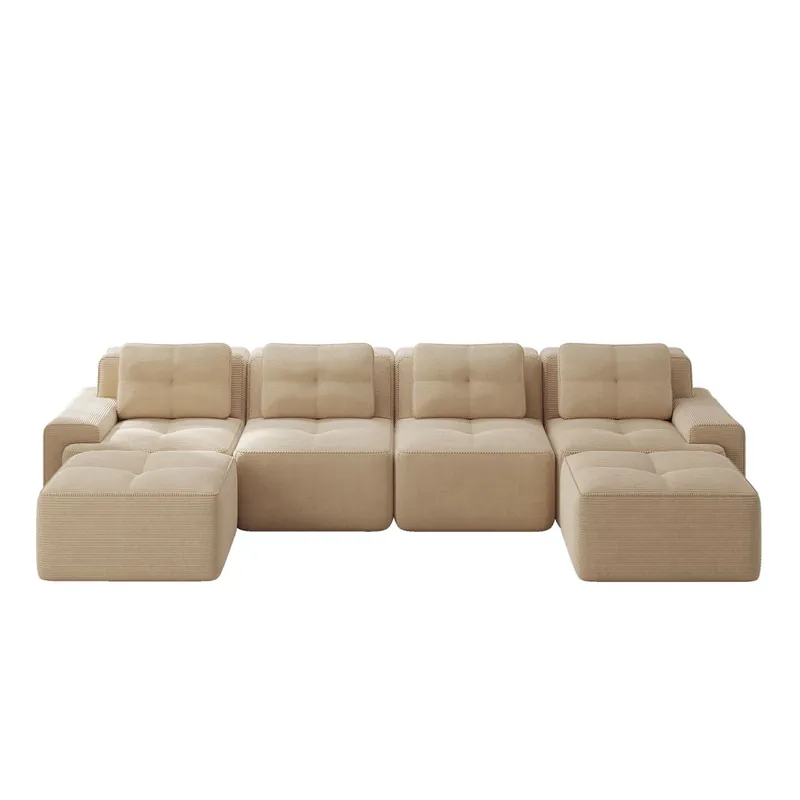 Sofá modular 4 plazas - U chaise longue, cómodo, tapizado, antideslizante - Beige