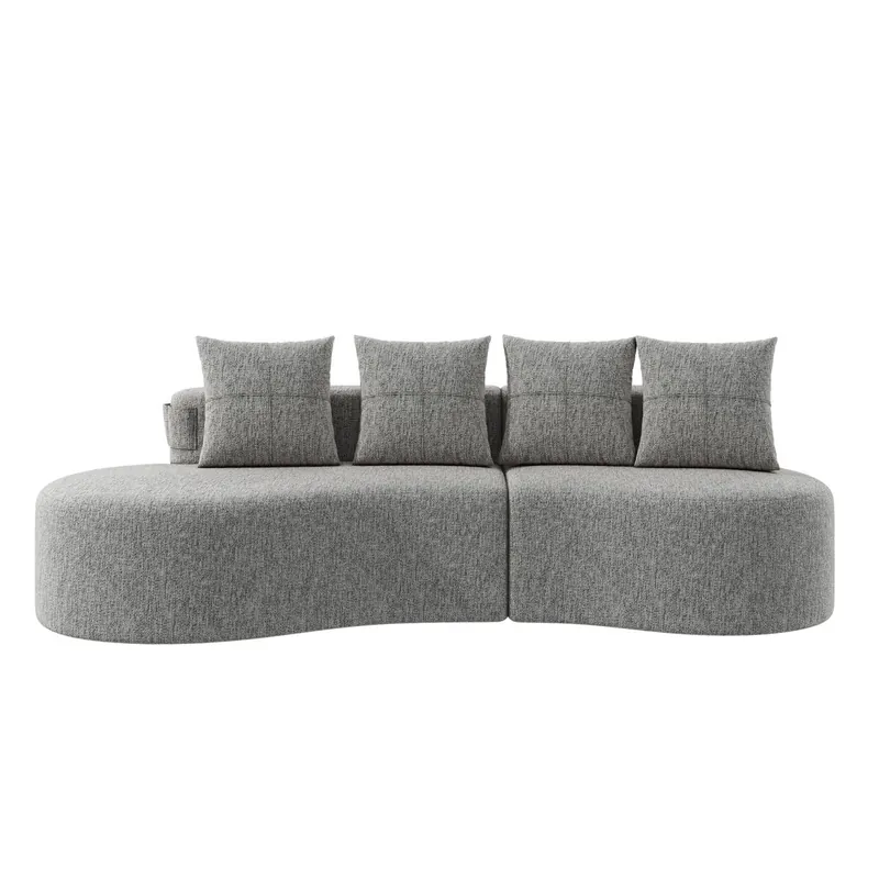 Sofá de lino 4 plazas - Cojines, espuma de alta densidad, portavasos, bolsillo lateral - Beige