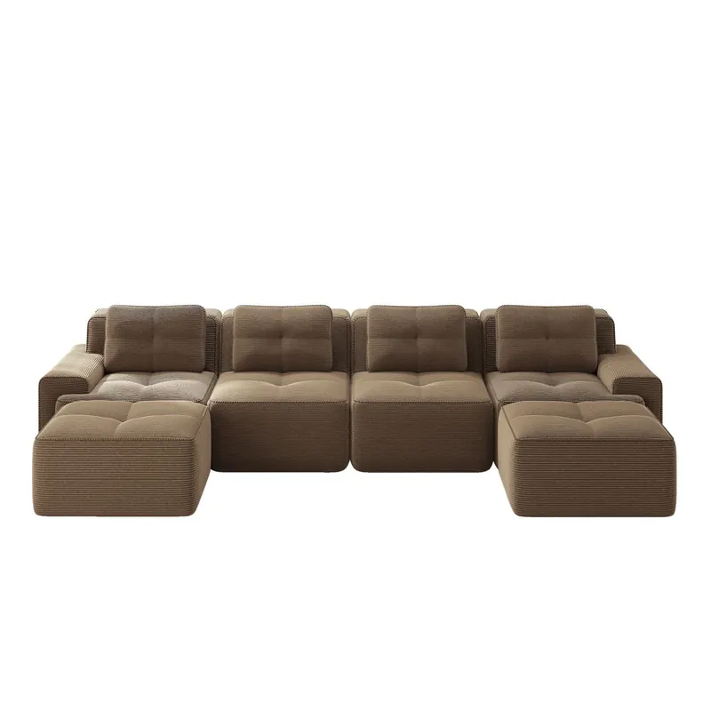 Sofá modular 4 plazas - U chaise longue, cómodo, tapizado, antideslizante - Beige