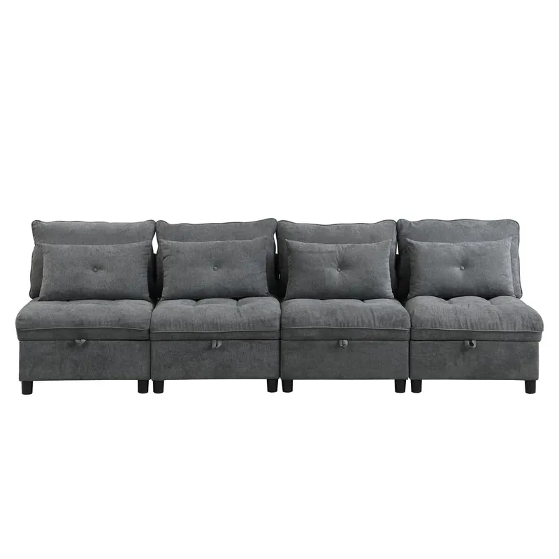 Sofá modular 4 plazas - asientos con almacenamiento y función cama - Antique Gray
