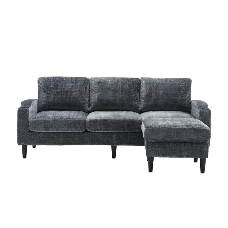 Sofá elegante 4 plazas - con otoman, reposabrazos cómodos, portavasos, bolsillos laterales y patas de plástico robustas - Amarillo