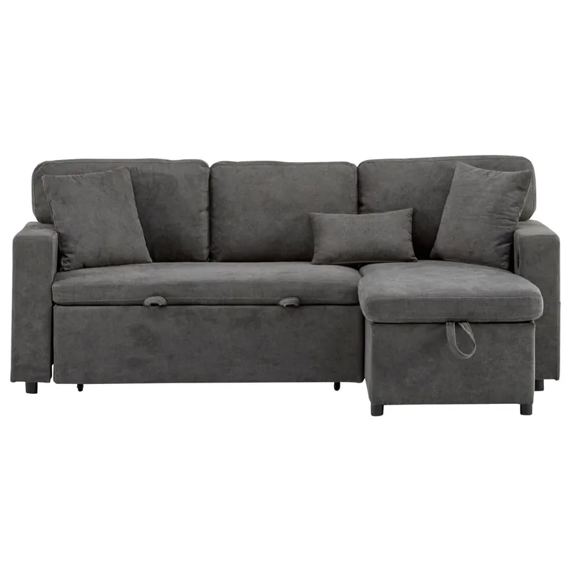 Sofá esquinero L - Cama extensible con arcón y estante integrado - Beige