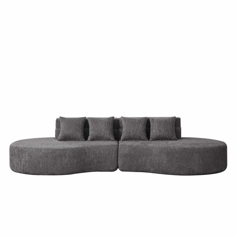 Sofá modular 4 plazas - 2 piezas, espuma viscoelástica, funda de teddy extraíble y lavable, diseño moderno minimalista - beige