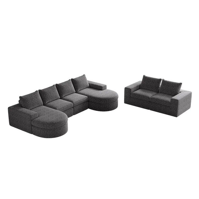 Sofá modular 6 plazas - chenilla curvada con chaise longue sin estructura - gris