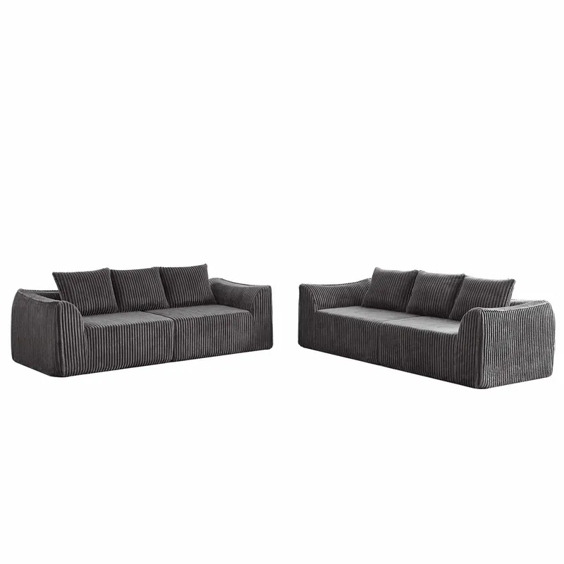 Sofá minimalista 6 plazas - líneas fluidas y curvas, respaldo suavemente inclinado, 6 cojines - Beige