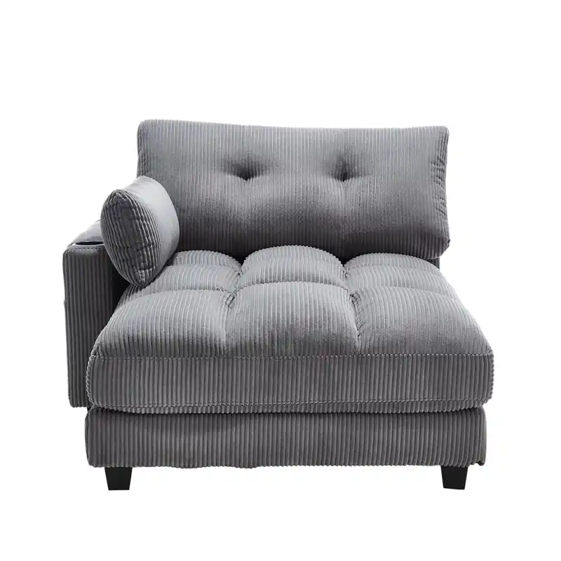 Sillón de palma 1 plaza - cojines de franjas suaves, reposabrazos con cojines móviles, 3 tazas, bolsillo lateral - Gris