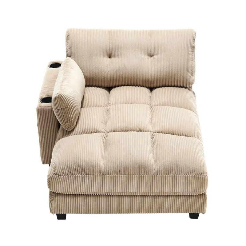 Sillón de palma 1 plaza - Con reposabrazos enrollables, cabezal ajustable, 3 tazas y bolsillo lateral - Beige