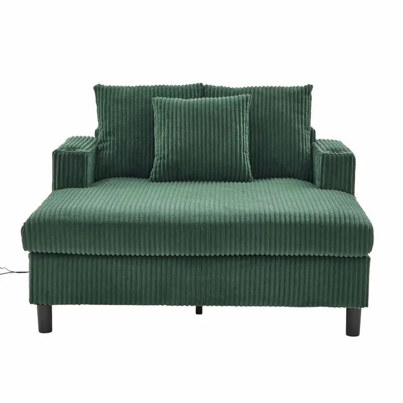 Sillón chaiselongue grande - con portavasos laterales, puertos USB, iluminación LED ambiental - Negro