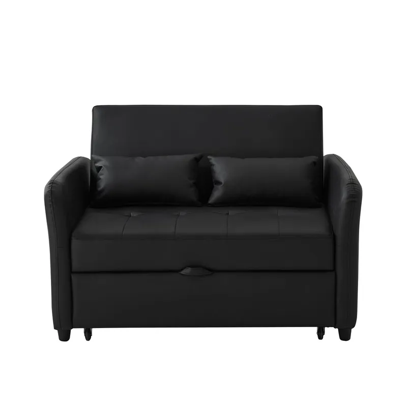 Sofá cama multifuncional 2 plazas - 3 niveles reclinable, PU impermeable, convertible - Antique Black