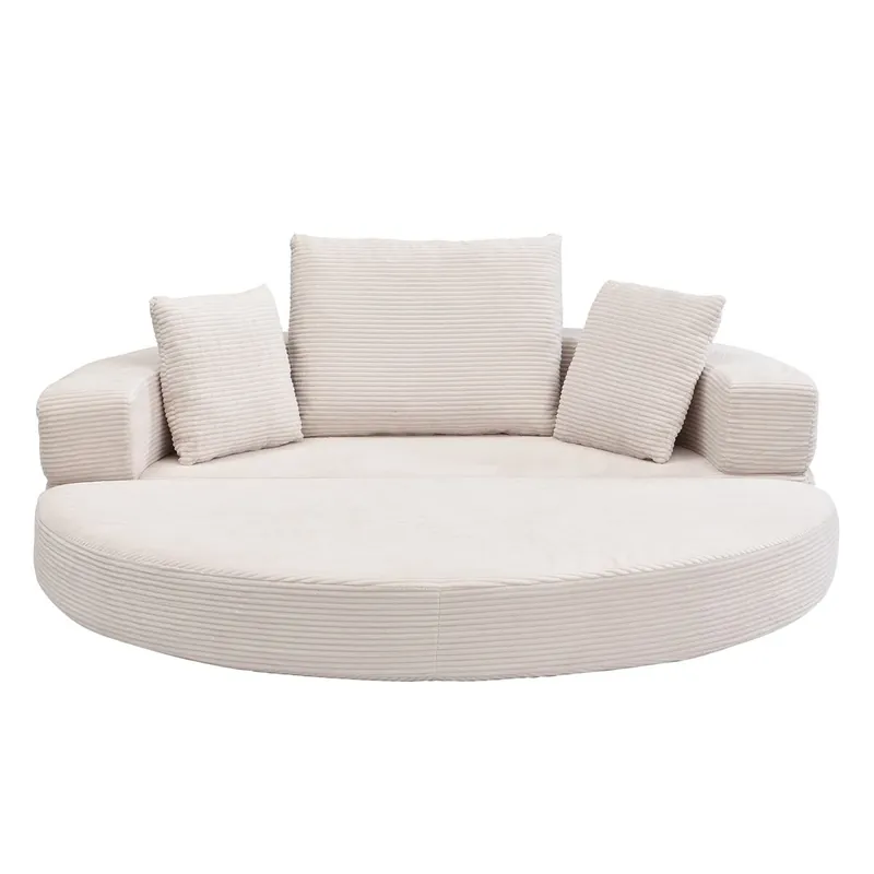Sofá cama plegable 173x176 cm - Modular, cojines, tapizado de pana - Beige claro