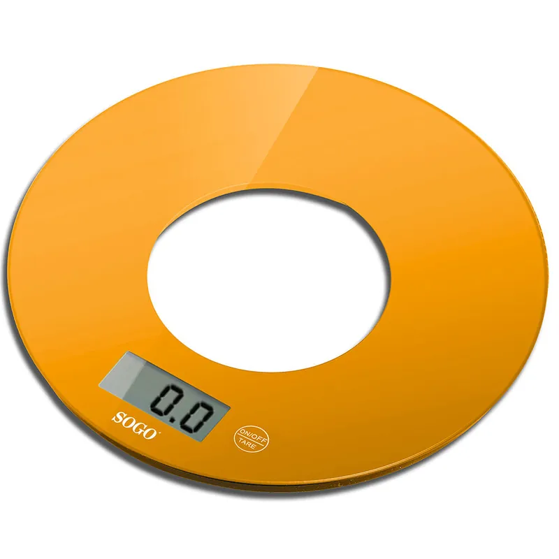 BALANZA DE COCINA - REDONDA - CRISTAL - 5KG - NARANJA