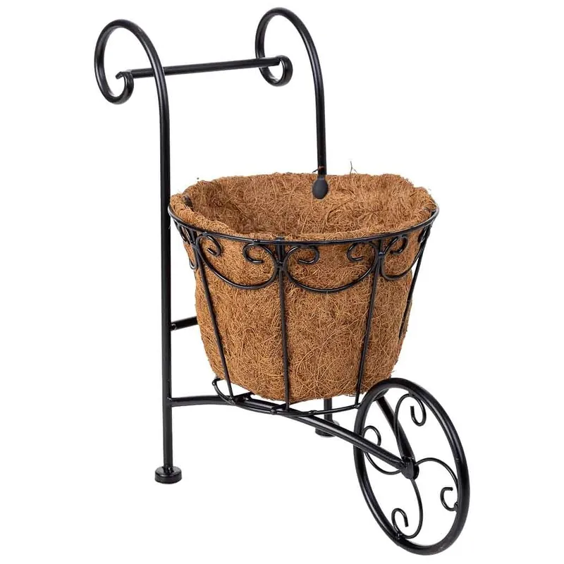 Soporte macetero carro negro de medidas: 26x16x35,50h cm - Decoración