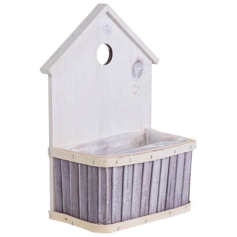 Soporte macetero de bambú cuadrado gris 21x10x29/11h cm - Decoración