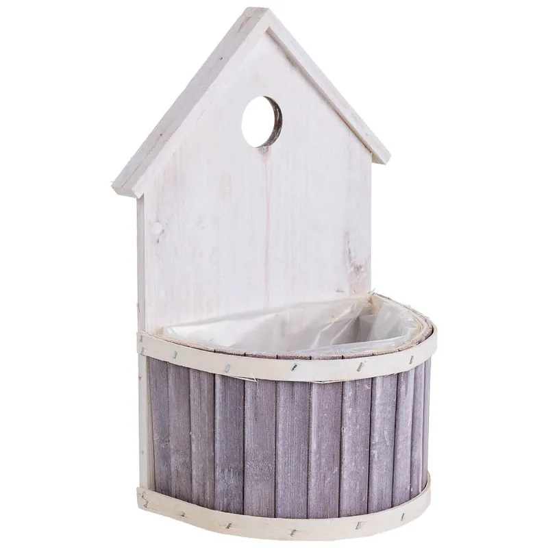 Soporte macetero de bambú redondo gris 20x11x27/10h cm - Decoración