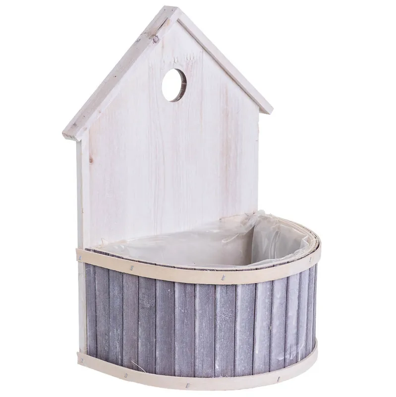 Soporte macetero de bambú redondo gris 25x15x31/11h cm - Decoración