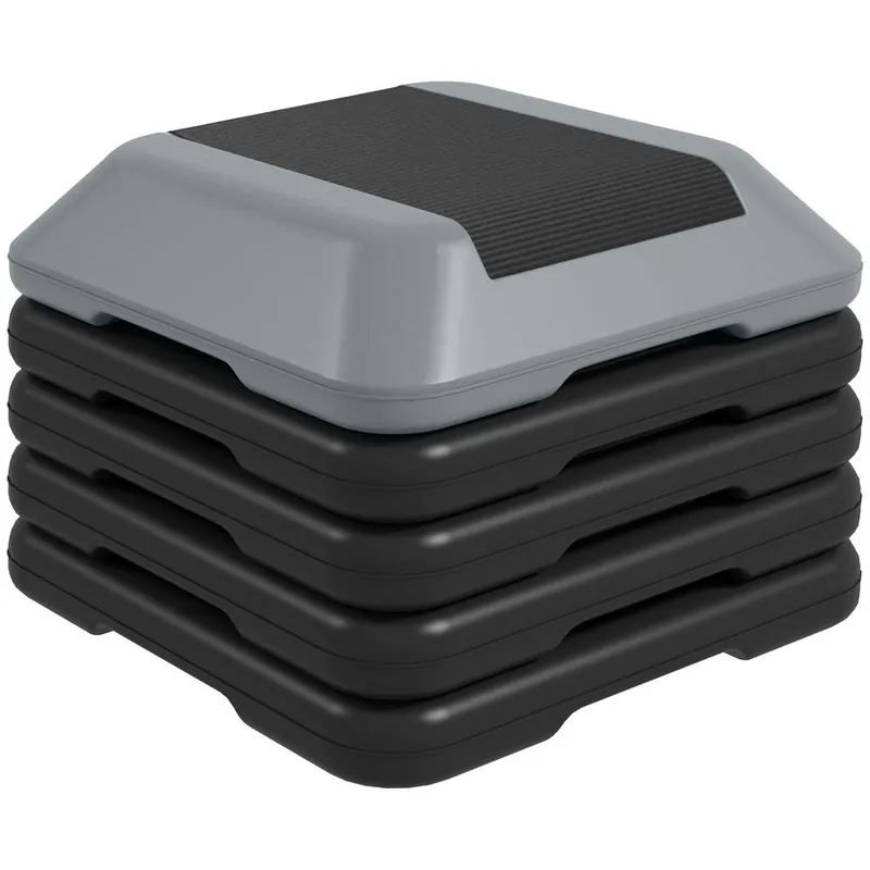 SPORTNOW Step de Aeróbic Step para Fitness Stepper Antideslizante con Altura Ajustable de 10/15/20/25/30 cm Carga 150 kg para Entrenamiento en Casa Gimnasio Gris - Deporte