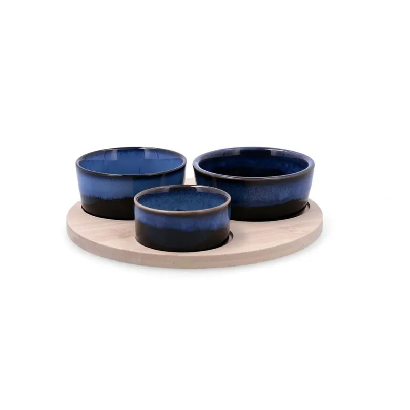 Tabla de aperitivo Moana Bidasoa 3 cuencos cerámica natural/azul - Cocina
