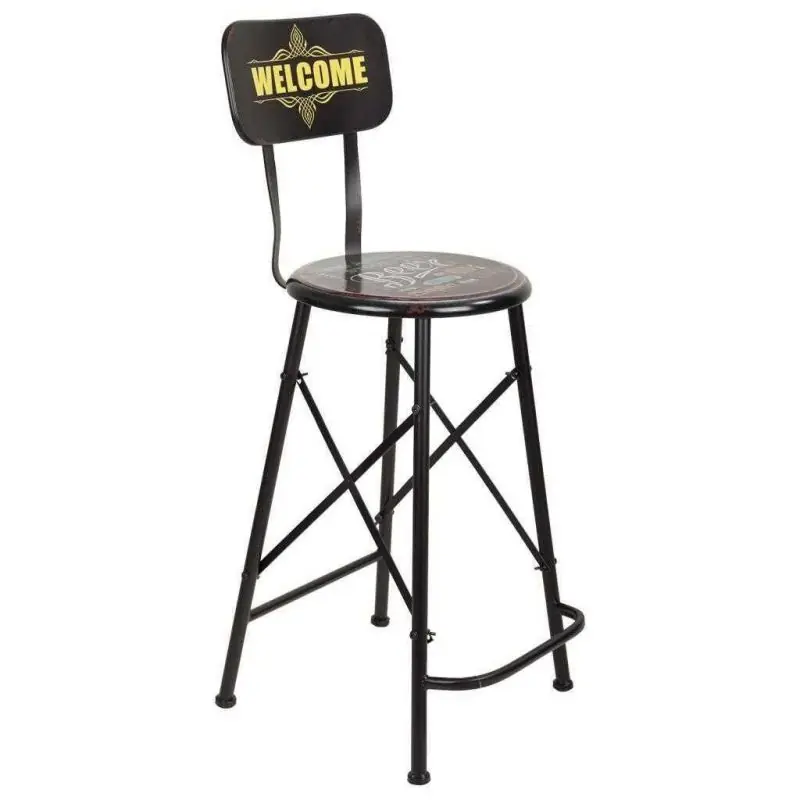Taburete negro de metal estilo industrial de 46x40x100h cm - Muebles