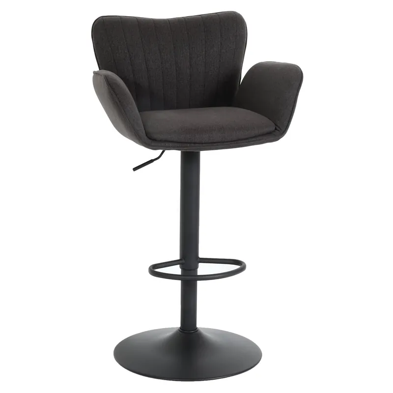 Taburete de bar giratorio x1 con reposabrazos reposapiés giratorio tela gris oscuro base de metal negro 04_0008587 - Muebles