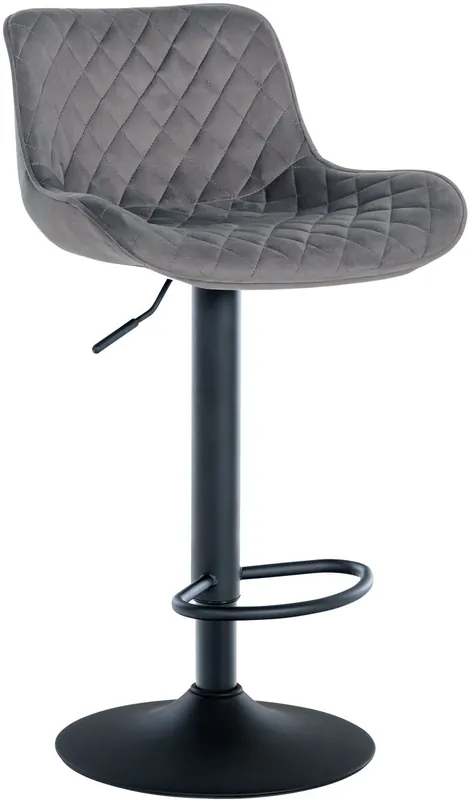 La silla de cocina ajustable en altura está tapizada en tela, terciopelo o polipiel. Su tapizado cuenta con costuras decorativas en forma de rombo que aportan un toque elegante al asiento. La base es metálica en forma de trompeta. - Muebles