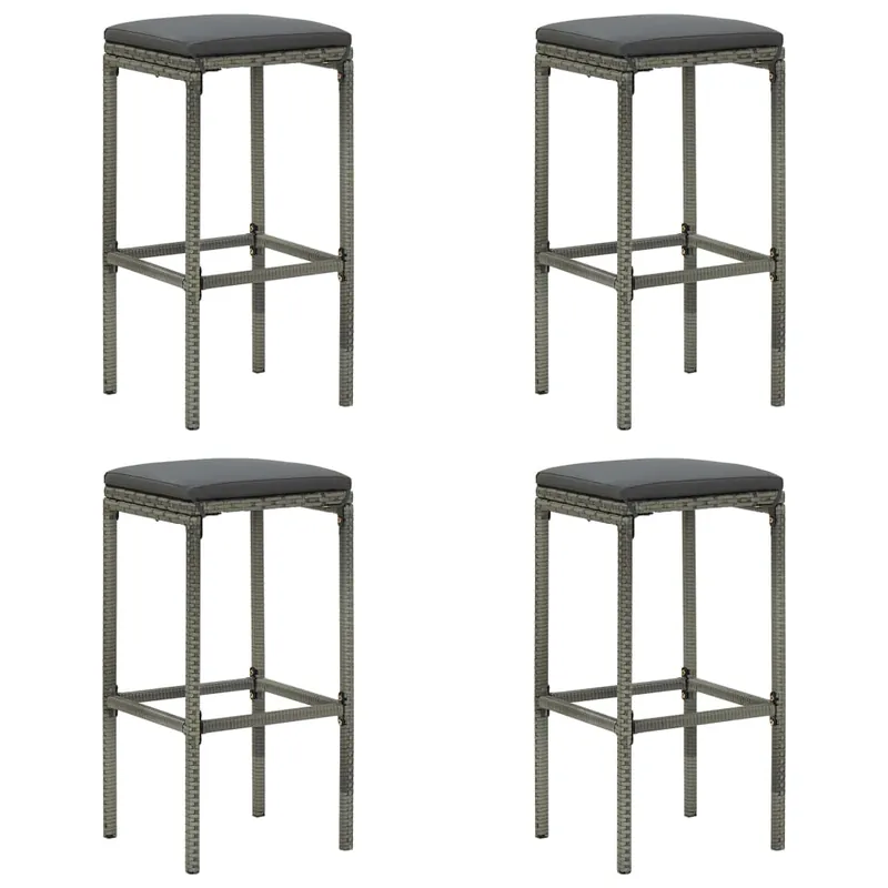 vidaXL Taburetes altos con cojines 4 uds ratán sintético gris - Muebles