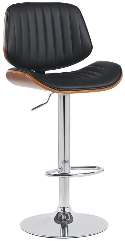 Taburete de bar x1 estilo retro-moderno asiento de piel sintética negra estructura de madera de nogal y metal cromado 10_0005965