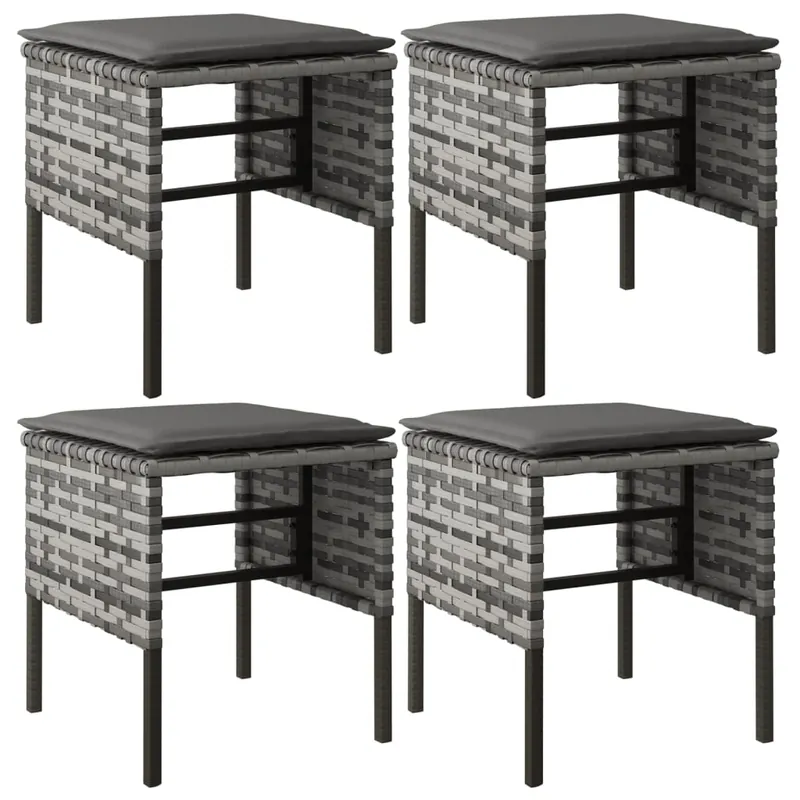 vidaXL Taburetes de jardín 4 uds con cojines ratán sintético gris - Sofás sillones puffs