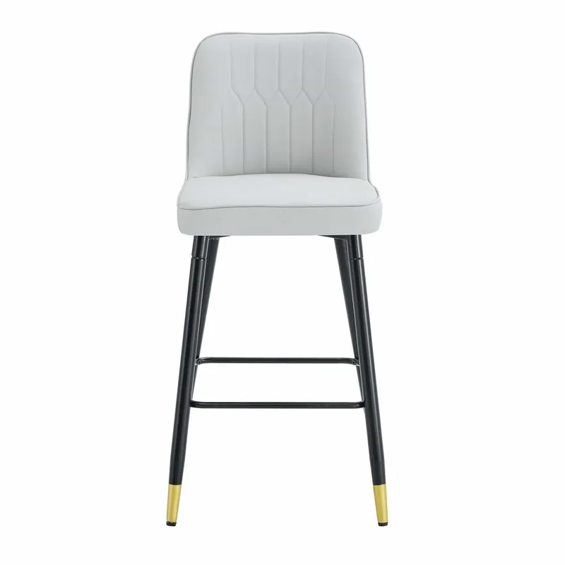 2er Set Taburetes de bar, 100 cm - PU cuero gris claro con estructura metálica negra y reposapiés cómodo - Negro, Gris Claro