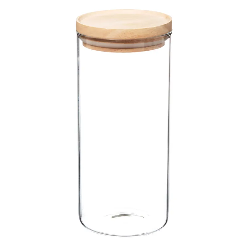 WELL HOME - Tarro de vidrio y madera, cierre hermético 1.3L