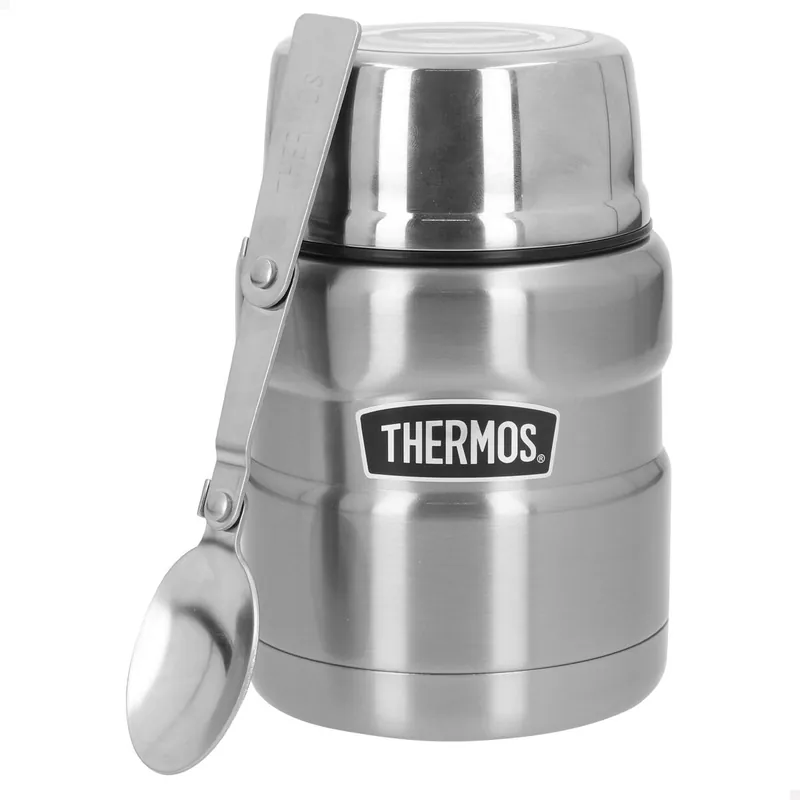 Thermos Termo comida 470 ml acero inoxidable plata con cuchara plegable - Cocina