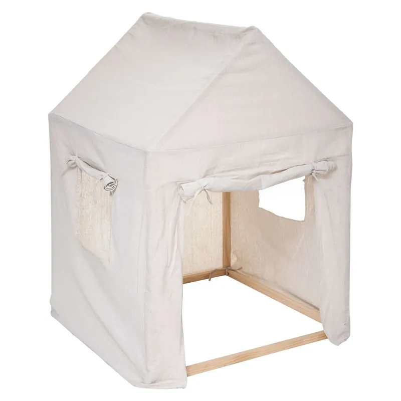 Tienda infantil Safari con Estructura de Madera de Pino, Color Blanco y Poliéster - Medidas 77x115 cm