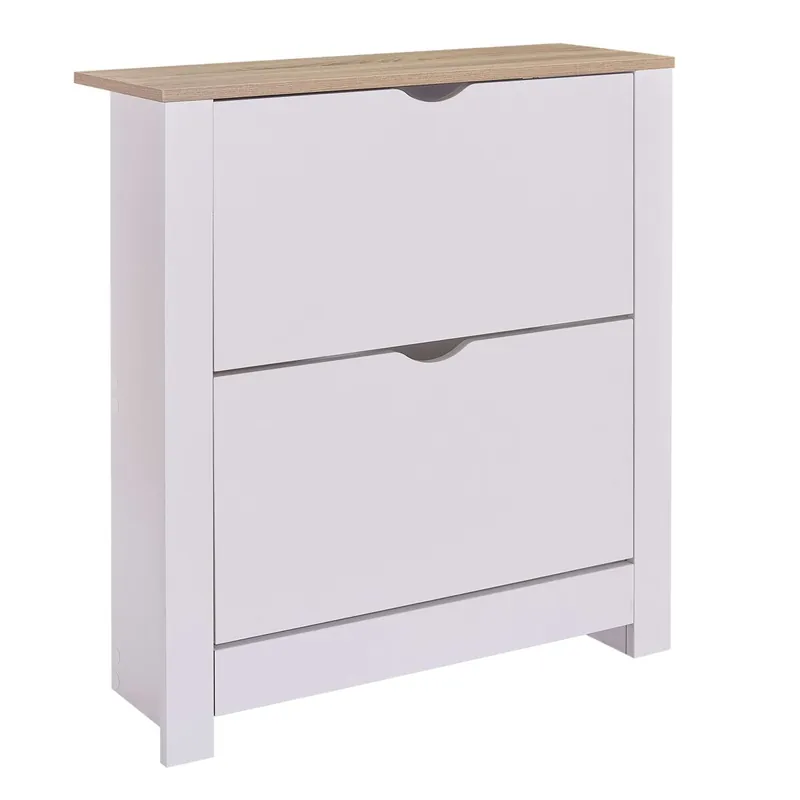 Zapatero, Mueble Recibidor 2 Trampones Tivoli Melamina Blanco y Roble 81x74x24 cm - Muebles