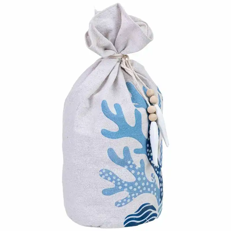 Tope de puerta de algodón con algas azul 12x12x26 cm - Decoración