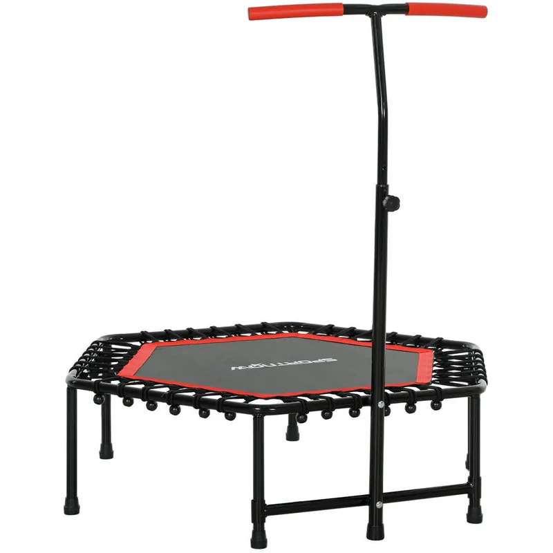 SPORTNOW Trampolín de Fitness 114x114x132 cm Cama Elástica Fitness con Mango Ajustable de 3 Niveles Marco de Acero para Entrenamiento Piernas Cuerpo en Hogar Oficina Gimnasio Rojo y Negro - Deporte
