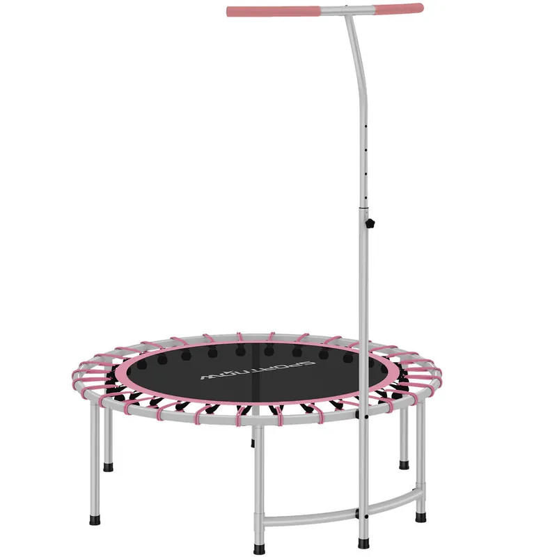 SPORTNOW Trampolín de Fitness Adultos Ø102 cm, Mini Cama Elástica Fitness con Mango Ajustable de 5 Niveles, Marco de Acero, para Entrenamiento Piernas, Cuerpo en Hogar, Oficina, Gimnasio, Rosa - Deporte