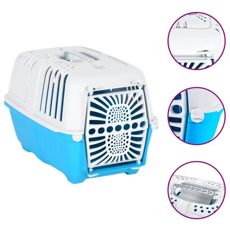 vidaXL Transportín de mascota blanco azul polipropileno 48x31,5x33 cm - Jardín